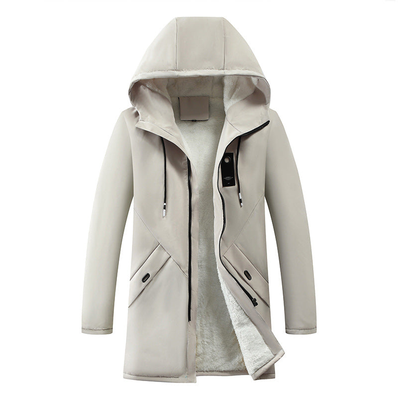 Men's Drawstring Hood Parka | Concealed Zip Jacket - Cream