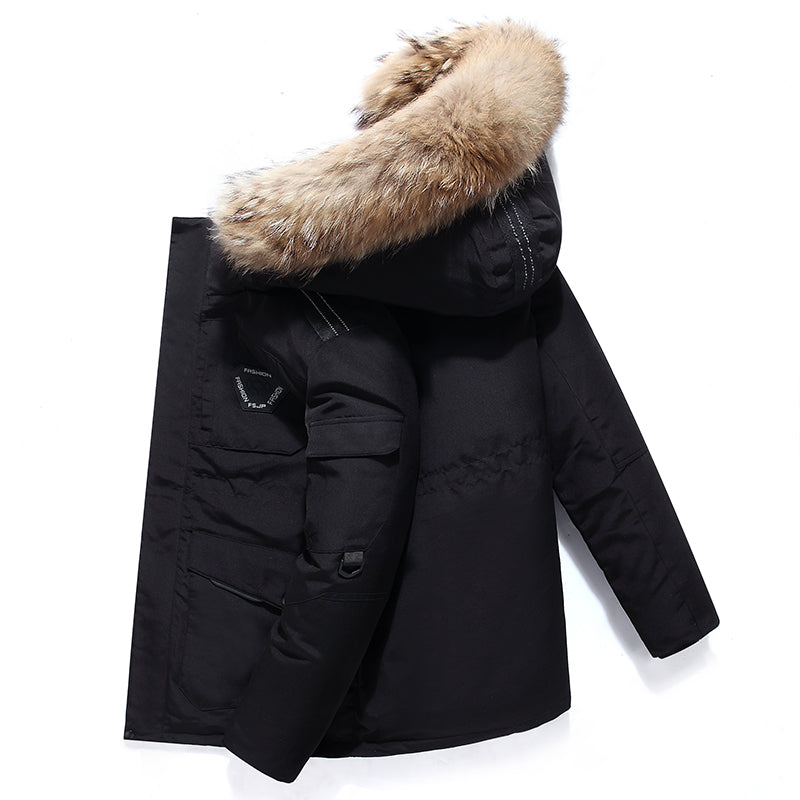Men's Hooded Jacket with Snap Closure | Removable-Hood Zip Coat - Black