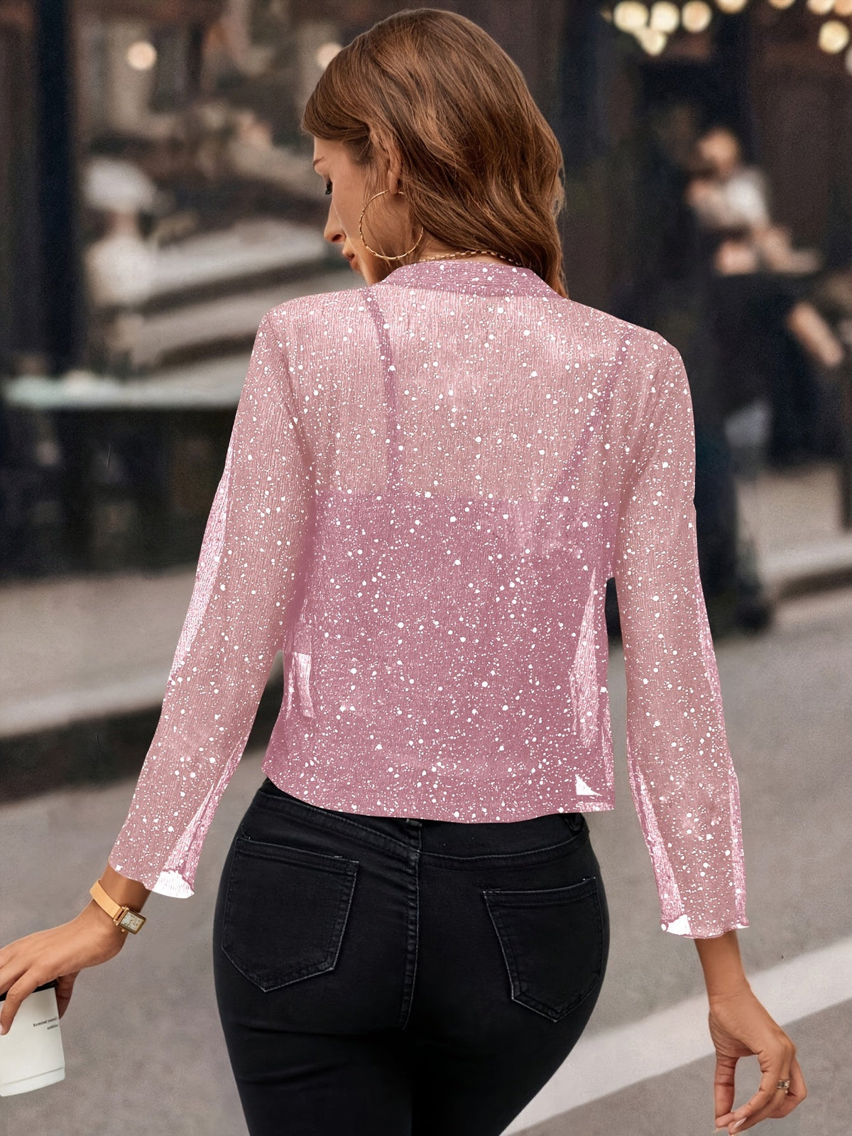 Women's Cropped Shimmer Blazer | 3/4 Sleeve Open-Front Jacket