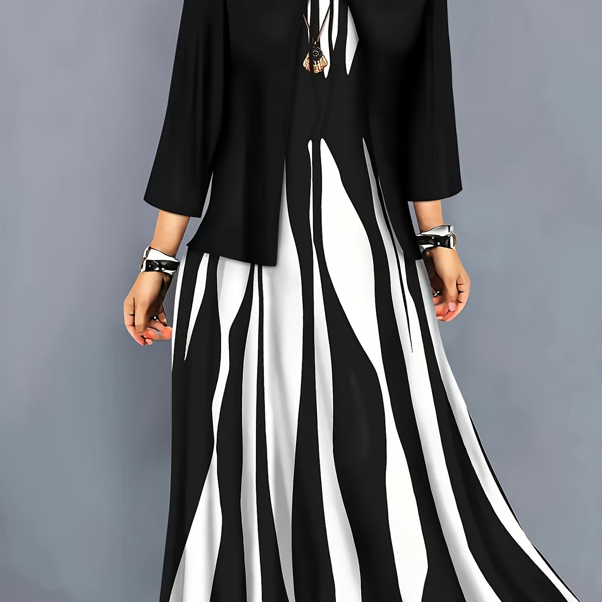 Women's Evening Dress With Sleeves | Clothing Sets - Black