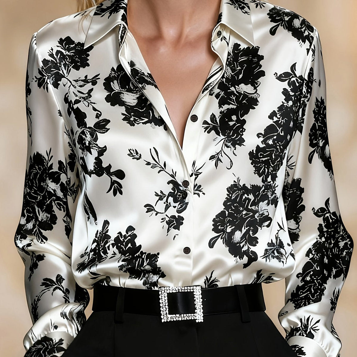 Women's Floral Print Blouse | Button-Front Collar Shirt