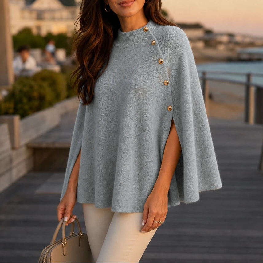 Women's Knit Sweater Poncho | Long Sleeve Sweater - Grey