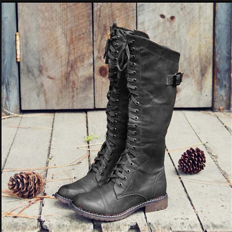 Women's Lace-Up Riding Boots | Knee High Boots - Black