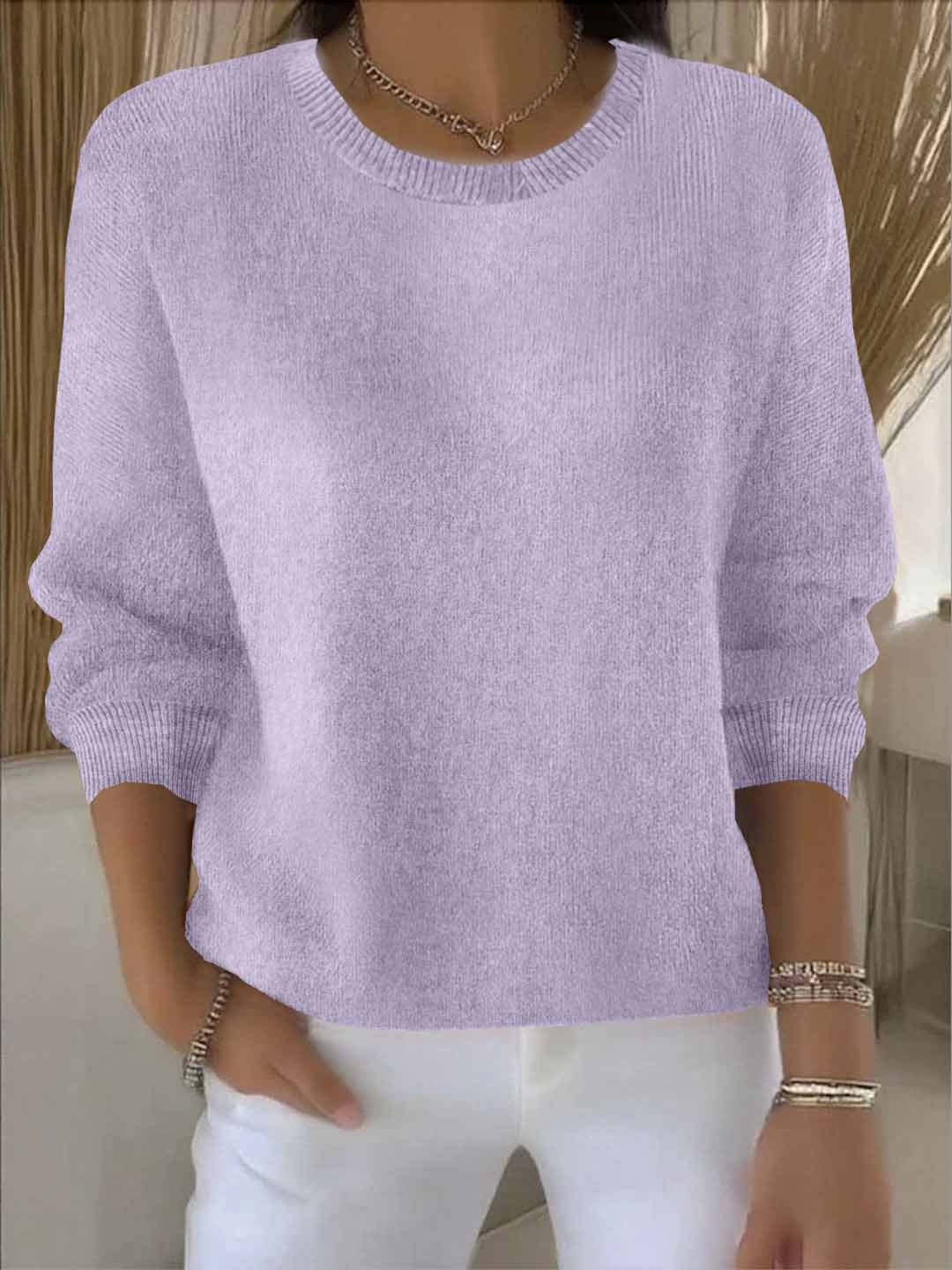 Women's Relaxed Crew Neck Sweater | Soft Everyday Knit - Light Purple