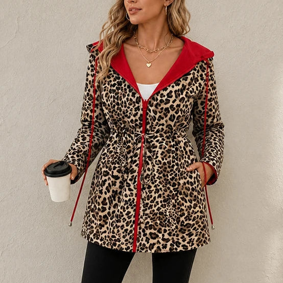 Women's Reversible Hooded Jacket | Animal Print Jackets - Red