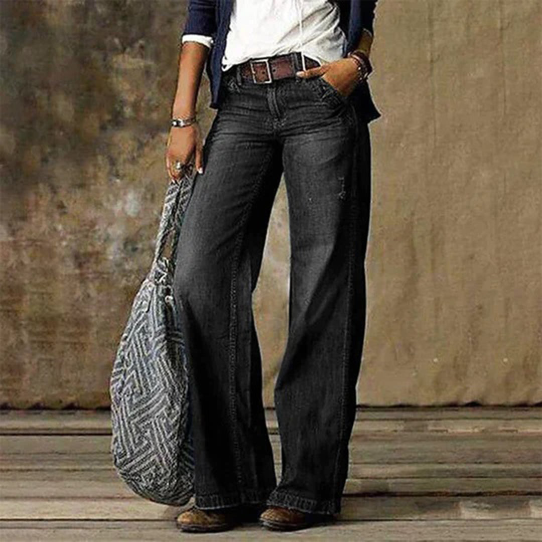 Women's Wide Leg Jeans | Vintage Wash Relaxed Fit - Gray