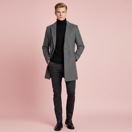 Notched Lapel Men's Overcoat | Elegant Long Coat
