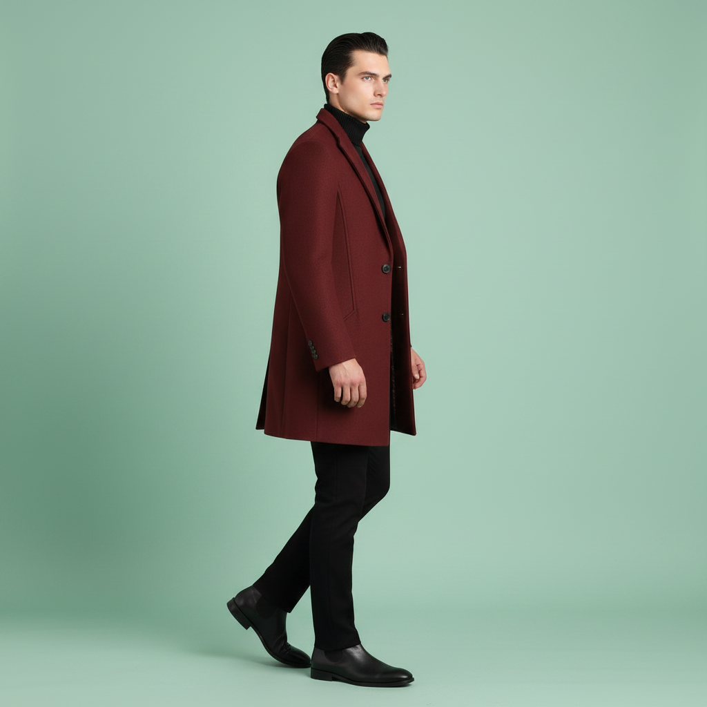 Notched Lapel Men's Overcoat | Elegant Long Coat