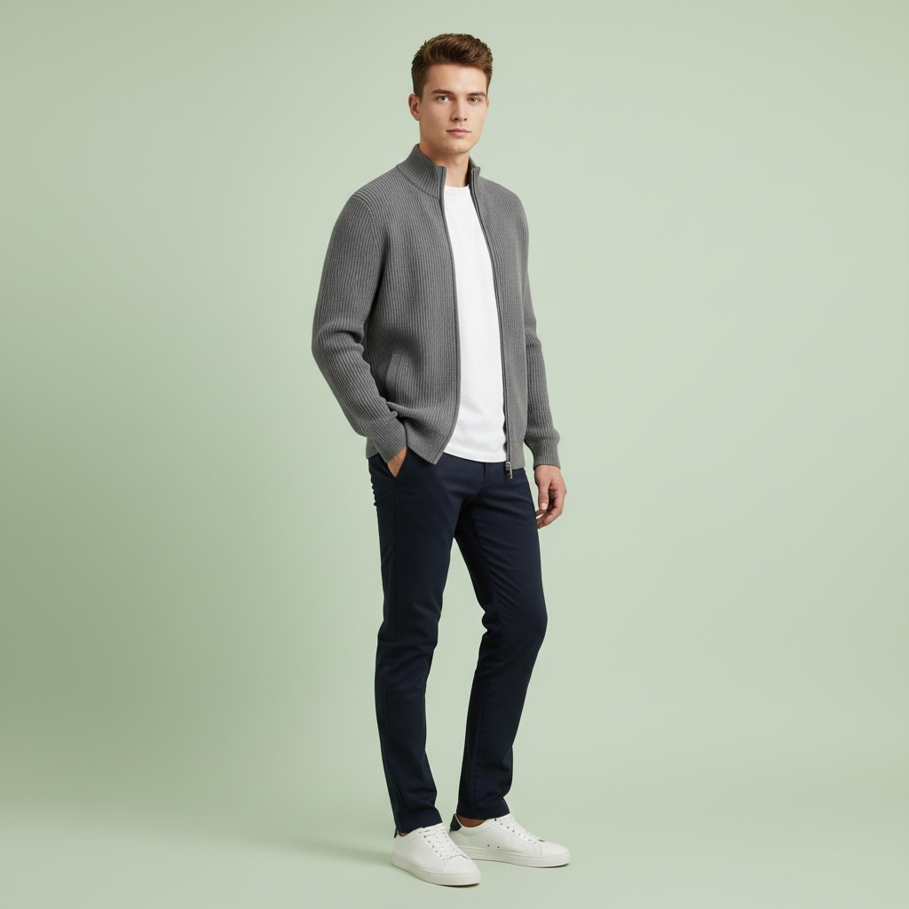 Men's Slim Fit Zip Up Cardigan | Ribbed Knit Sweater