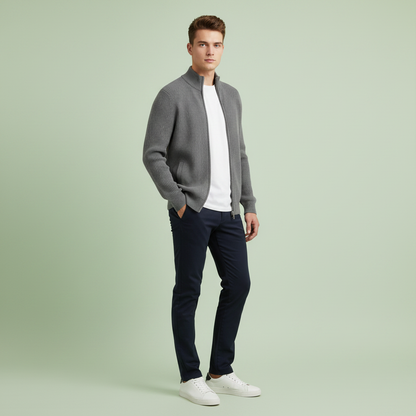 Men's Slim Fit Zip Up Cardigan | Ribbed Knit Sweater