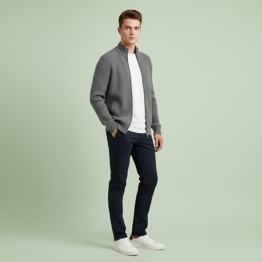Men's Slim Fit Zip Up Cardigan | Ribbed Knit Sweater