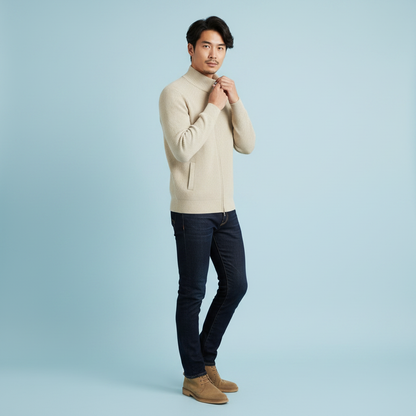Men's Slim Fit Zip Up Cardigan | Ribbed Knit Sweater