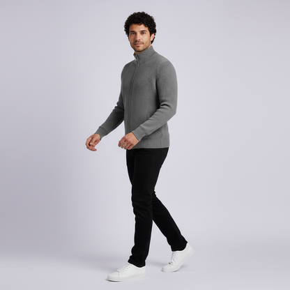 Men's Slim Fit Zip Up Cardigan | Ribbed Knit Sweater