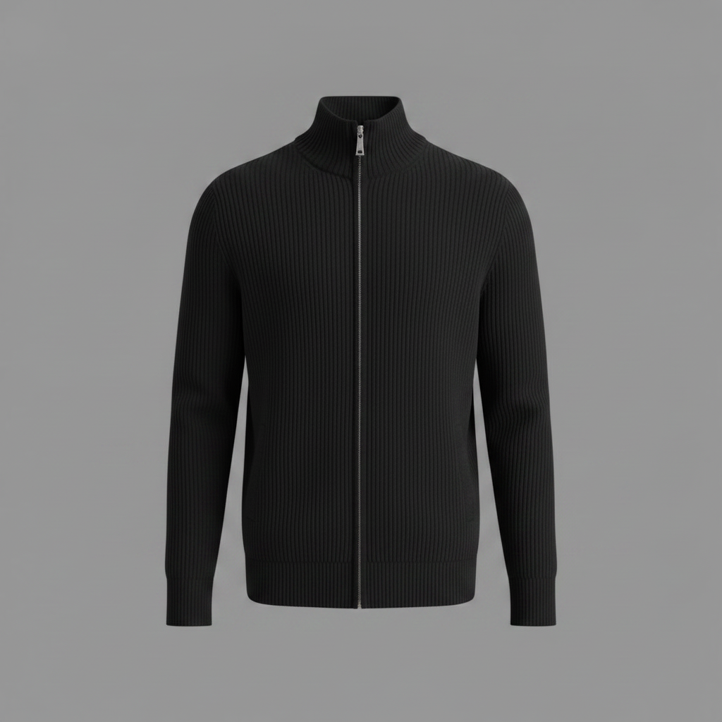 Men's Slim Fit Zip Up Cardigan | Ribbed Knit Sweater
