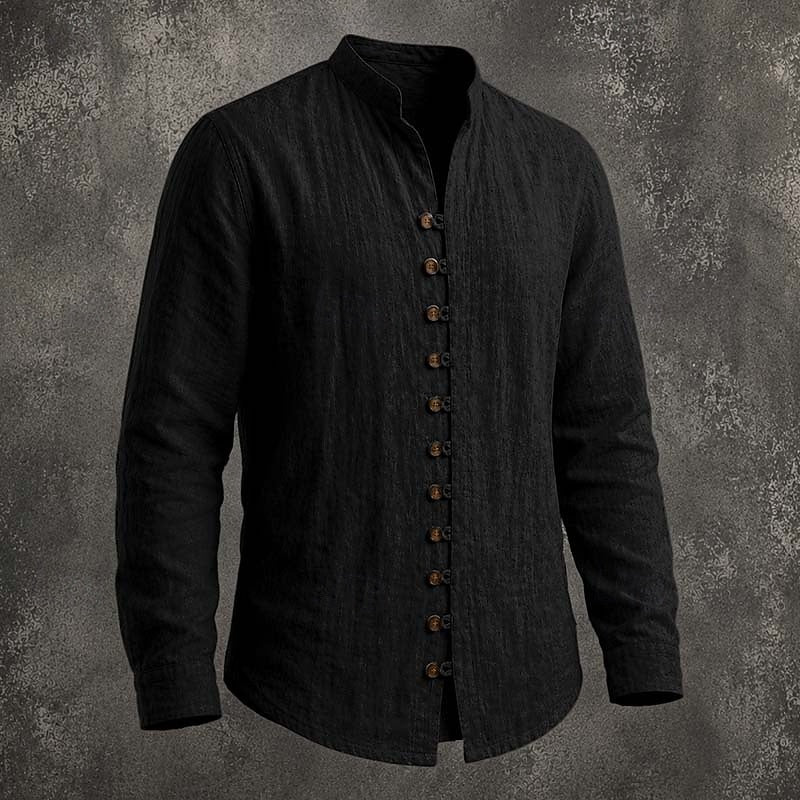 Men's Band Collar Casual Shirt | Button Down Shirt - Black