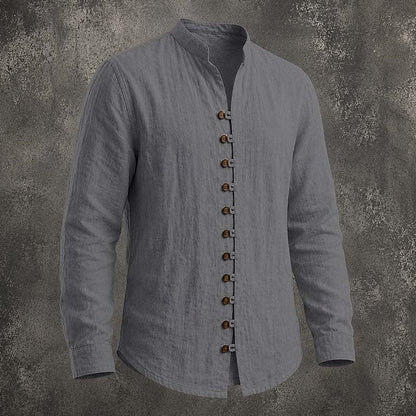 Men's Band Collar Casual Shirt | Button Down Shirt - Gray