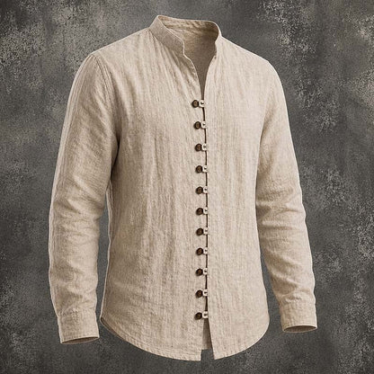 Men's Band Collar Casual Shirt | Button Down Shirt - Khaki