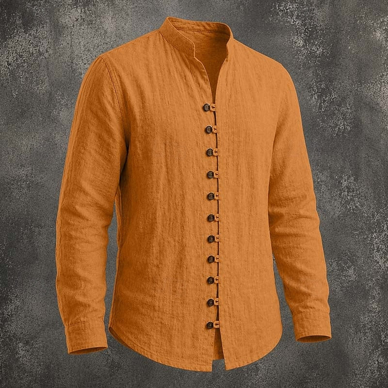 Men's Band Collar Casual Shirt | Button Down Shirt - Orange