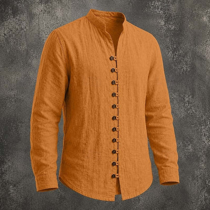 Men's Band Collar Casual Shirt | Button Down Shirt - Orange