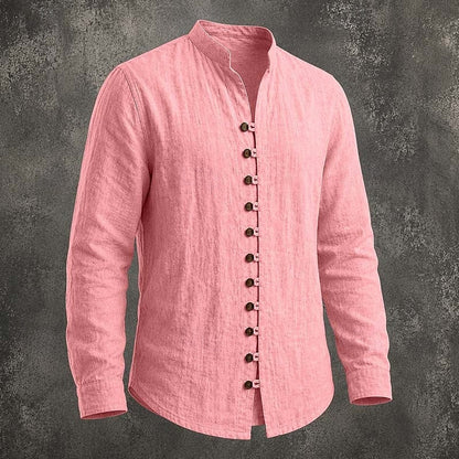 Men's Band Collar Casual Shirt | Button Down Shirt - Pink