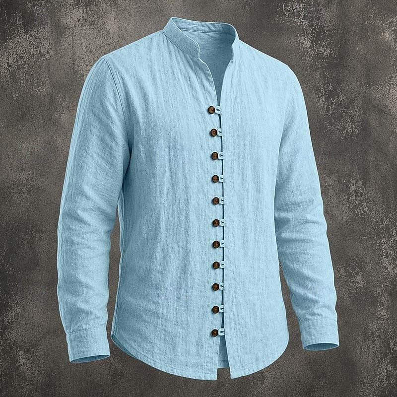 Men's Band Collar Casual Shirt | Button Down Shirt - Sky Blue