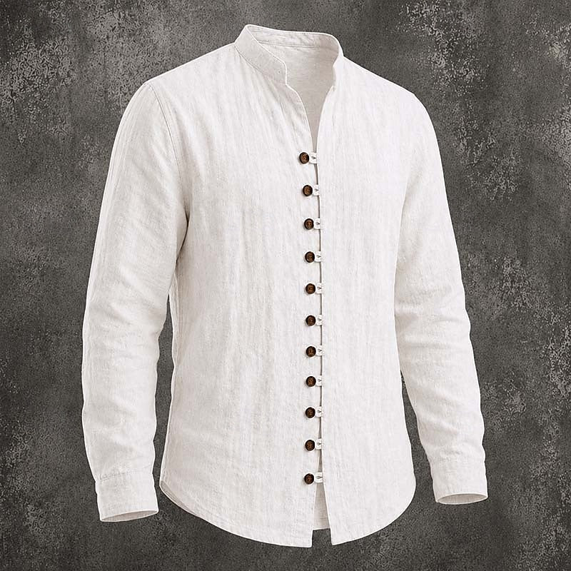 Men's Band Collar Casual Shirt | Button Down Shirt - White