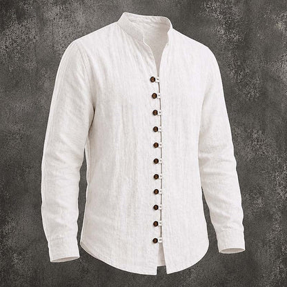 Men's Band Collar Casual Shirt | Button Down Shirt - White