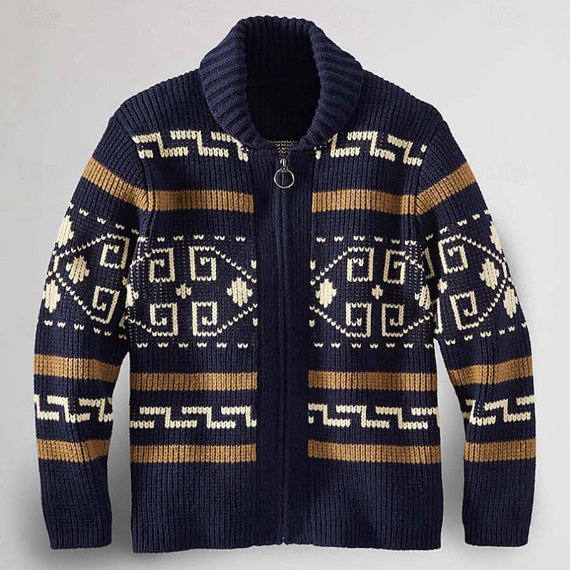Men's Cardigan Sweater | Patterned Zip Cardigan