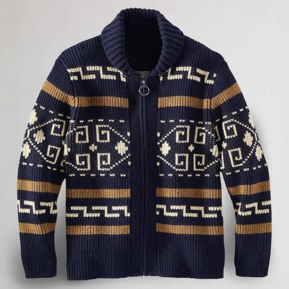 Men's Cardigan Sweater | Patterned Zip Cardigan