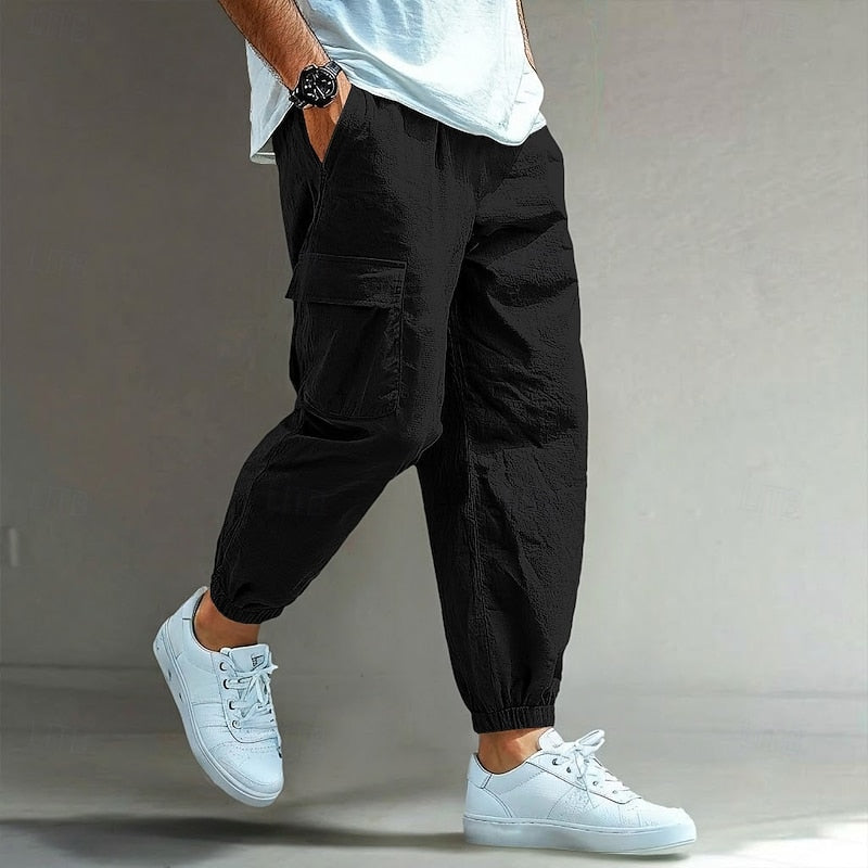Men's Cargo Pants with Elastic Waist | Pants for Office Work - Black
