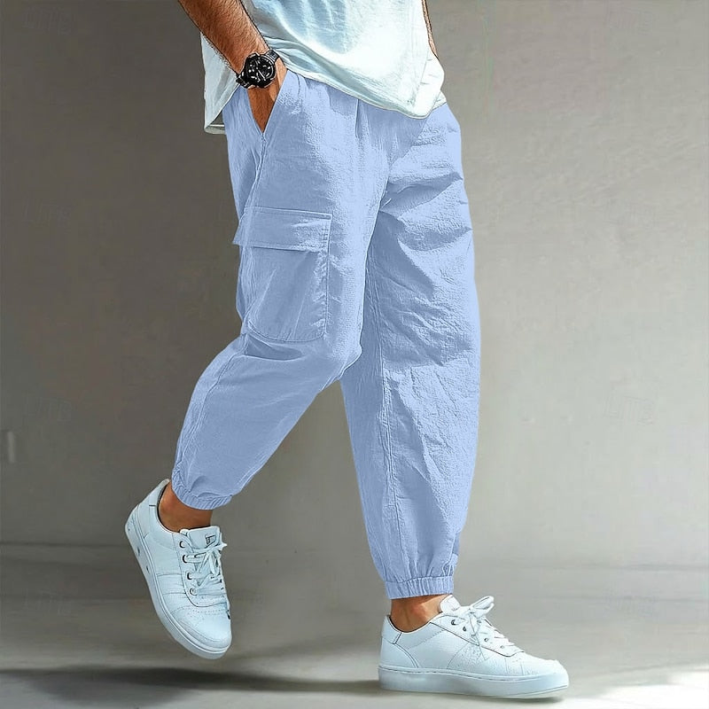 Men's Cargo Pants with Elastic Waist | Pants for Office Work - Blue