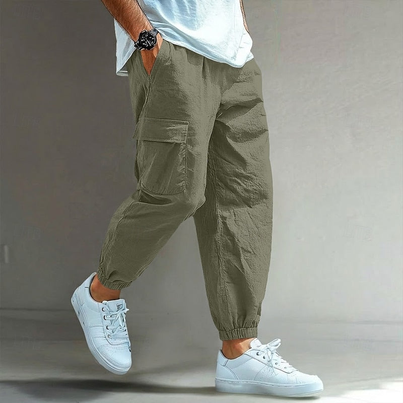 Men's Cargo Pants with Elastic Waist | Pants for Office Work - Green