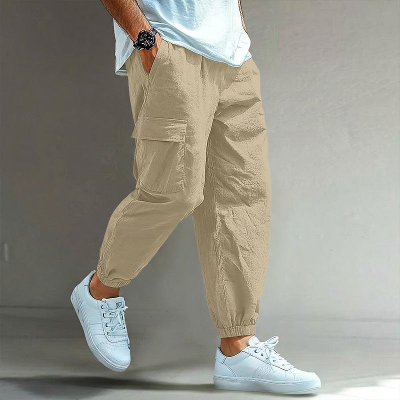 Men's Cargo Pants with Elastic Waist | Pants for Office Work - Khaki