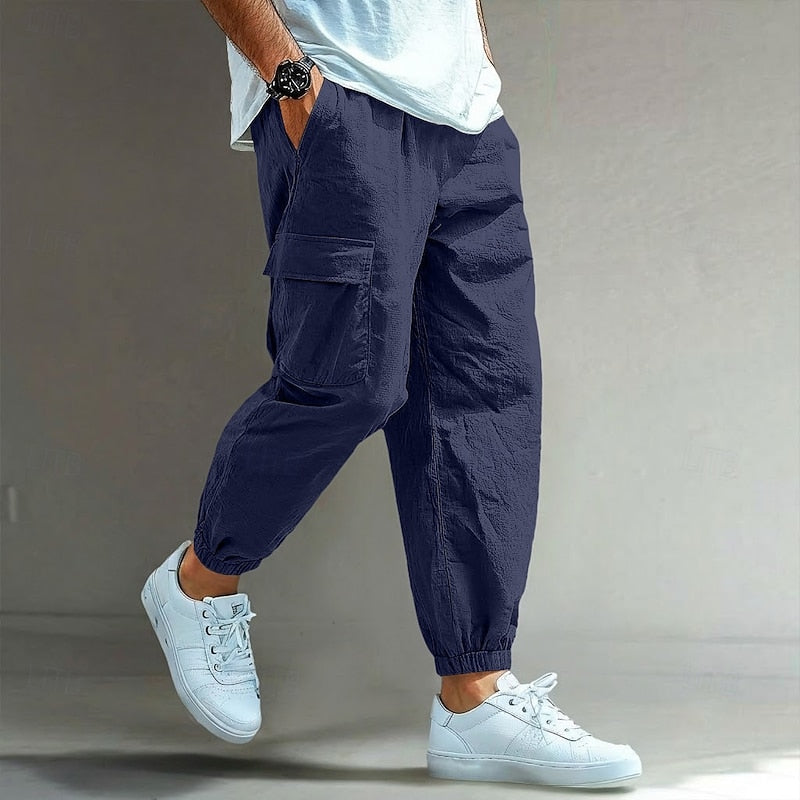 Men's Cargo Pants with Elastic Waist | Pants for Office Work - Navy Blue