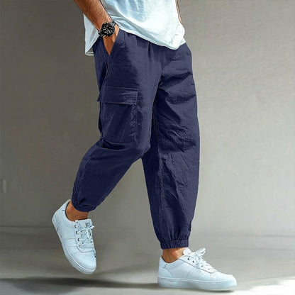 Men's Cargo Pants with Elastic Waist | Pants for Office Work - Navy Blue