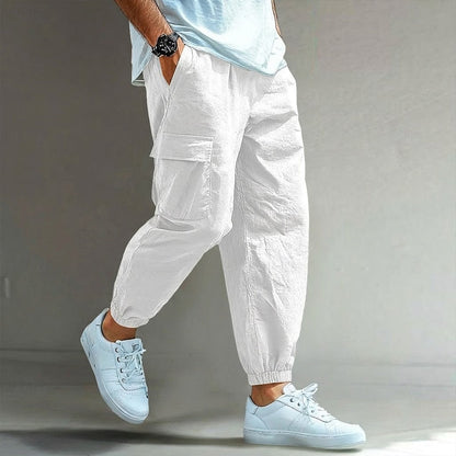 Men's Cargo Pants with Elastic Waist | Pants for Office Work - White