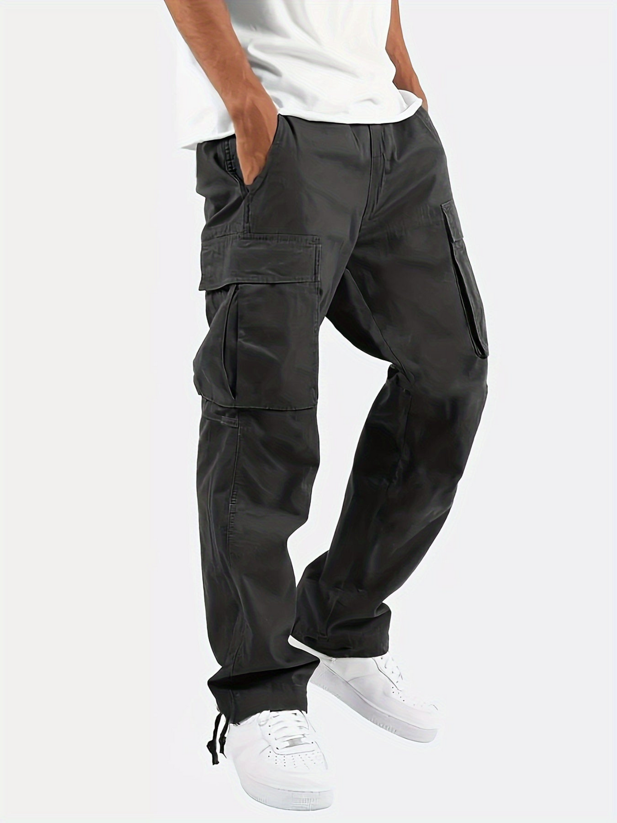 Men's Cargo Pants with Multi-Pocket Design | Relaxed Fit Work Pants - Black