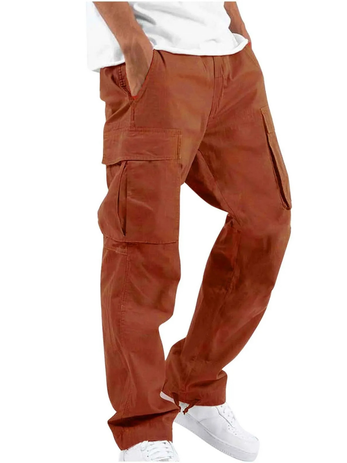 Men's Cargo Pants with Multi-Pocket Design | Relaxed Fit Work Pants - Brown