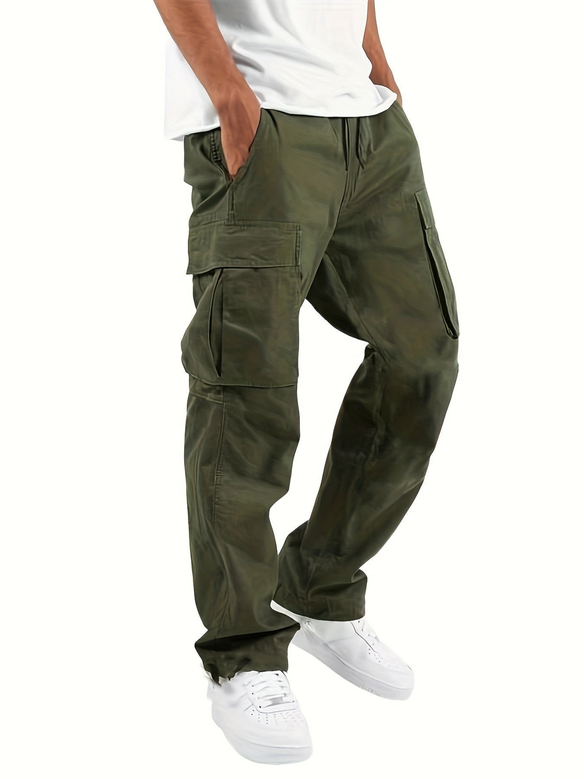 Men's Cargo Pants with Multi-Pocket Design | Relaxed Fit Work Pants - Green