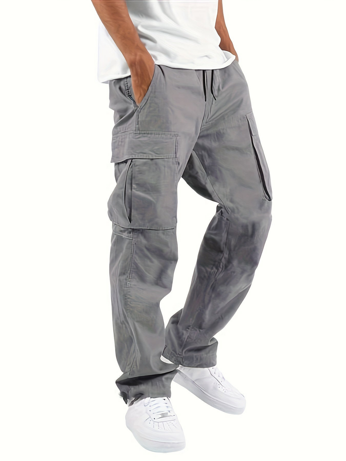 Men's Cargo Pants with Multi-Pocket Design | Relaxed Fit Work Pants - Light Grey