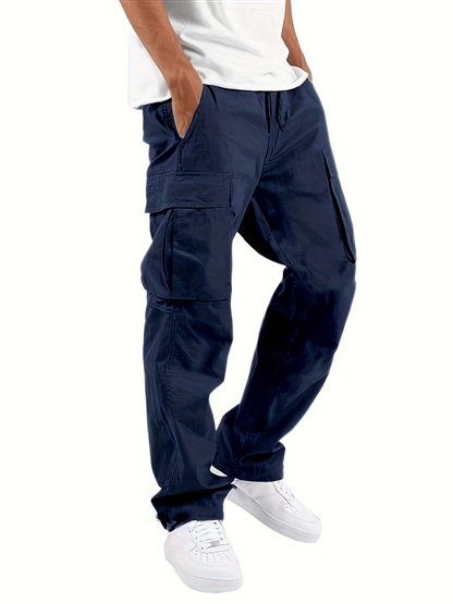 Men's Cargo Pants with Multi-Pocket Design | Relaxed Fit Work Pants - Navy