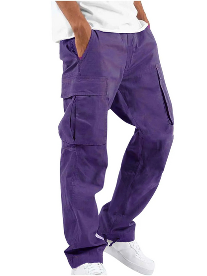 Men's Cargo Pants with Multi-Pocket Design | Relaxed Fit Work Pants - Purple