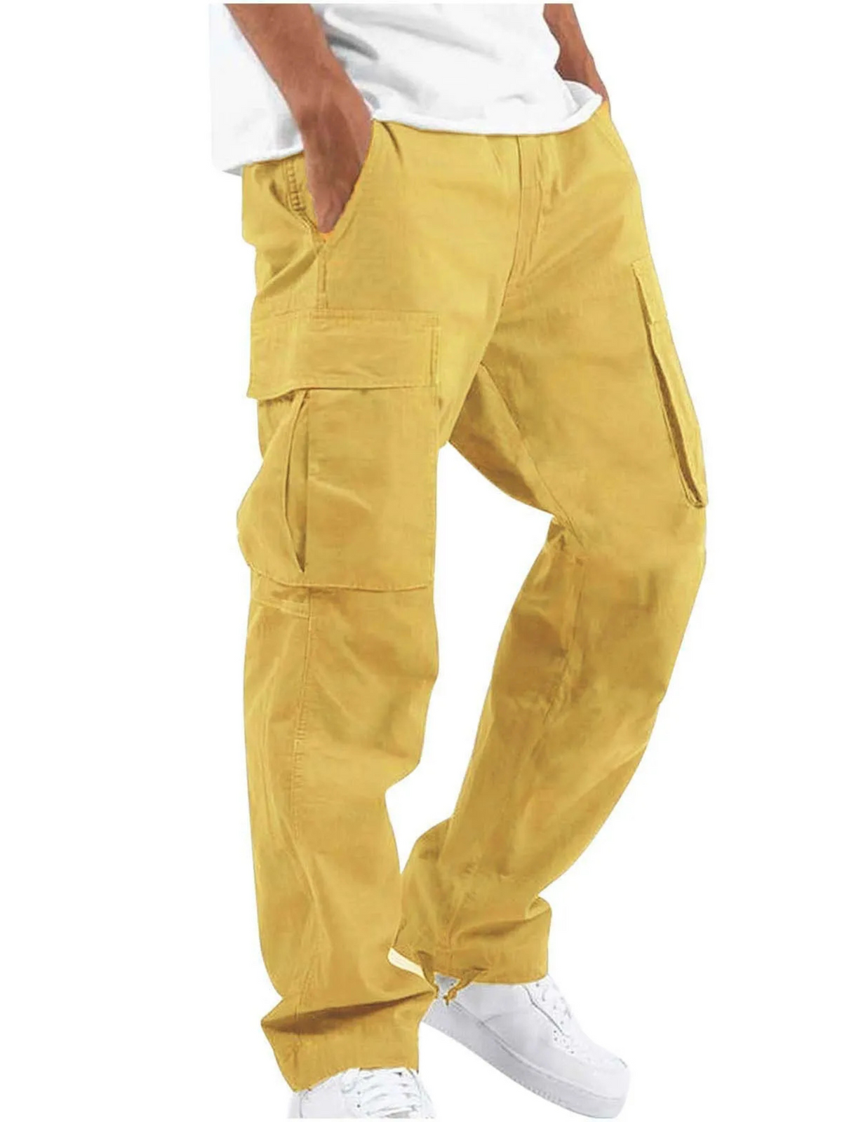 Men's Cargo Pants with Multi-Pocket Design | Relaxed Fit Work Pants - Yellow