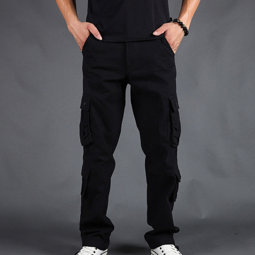 Men's Cargo Pants with Multiple Pockets | Straight-Fit Work Trousers - Black