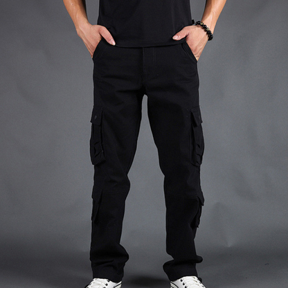 Men's Cargo Pants with Multiple Pockets | Straight-Fit Work Trousers - Black