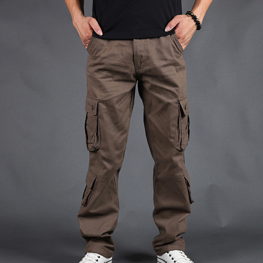 Men's Cargo Pants with Multiple Pockets | Straight-Fit Work Trousers - Brown