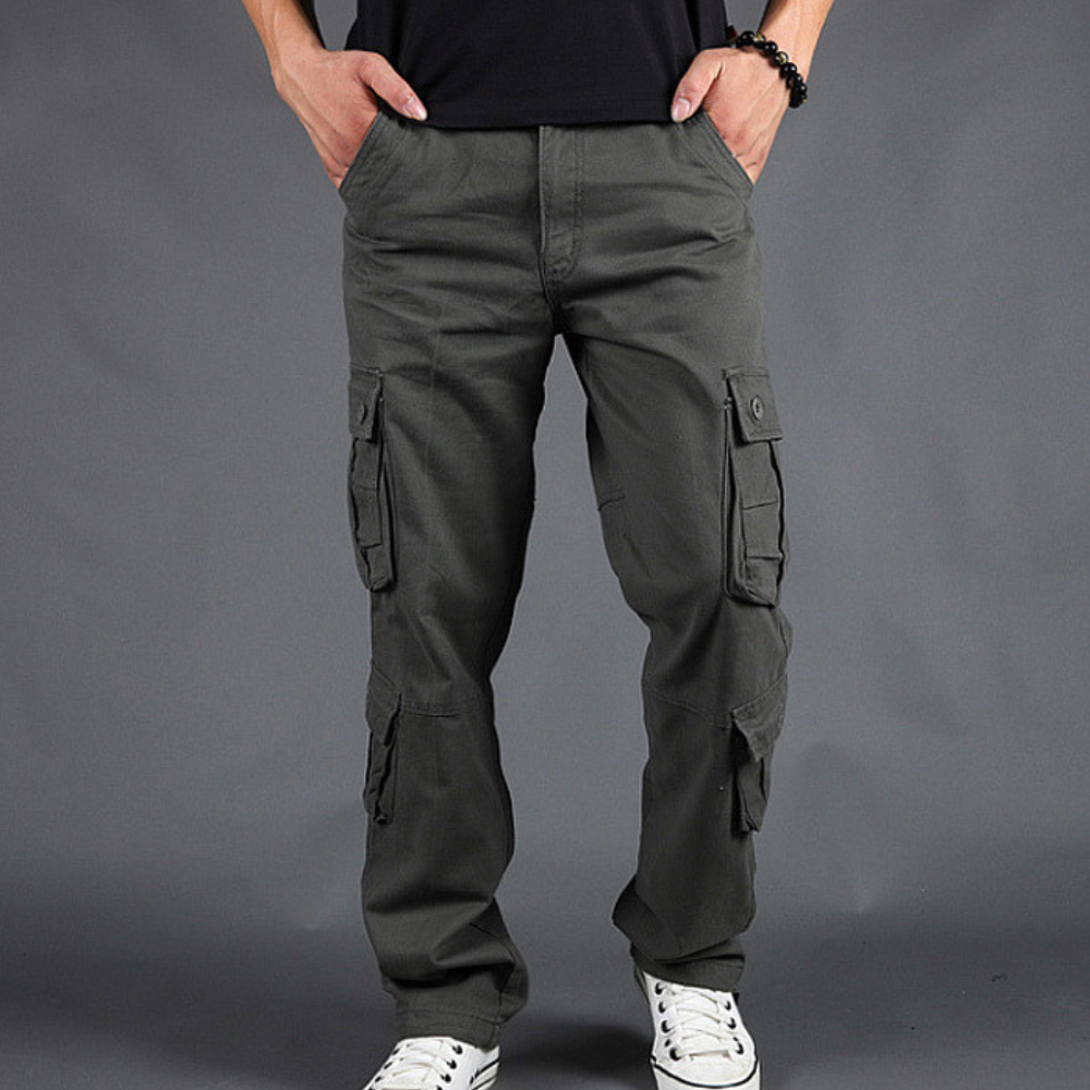 Men's Cargo Pants with Multiple Pockets | Straight-Fit Work Trousers - Grey