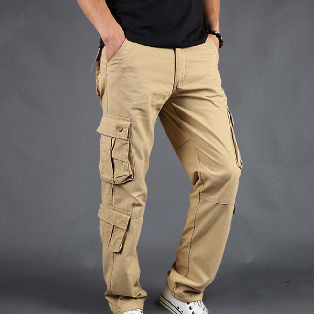Men's Cargo Pants with Multiple Pockets | Straight-Fit Work Trousers - Khaki