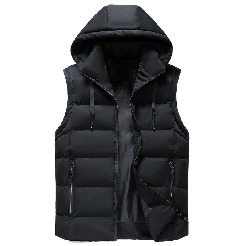 Men's Casual Vest Styles | Gilet Vest with Hood - Black