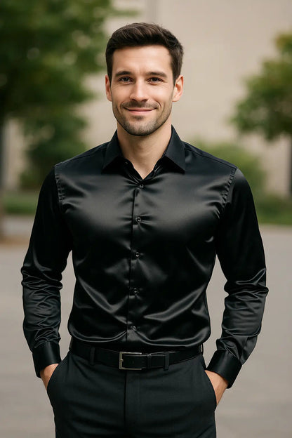 Men's Casual Work Shirts with Long Sleeves | Casual Shirts - Black